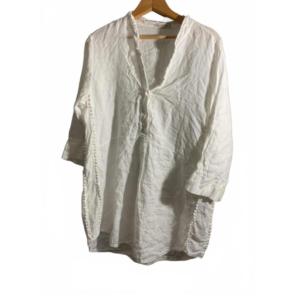 Laura Bianchi Italy Linen V-Neck Long Sleeve Tunic Blouse Large